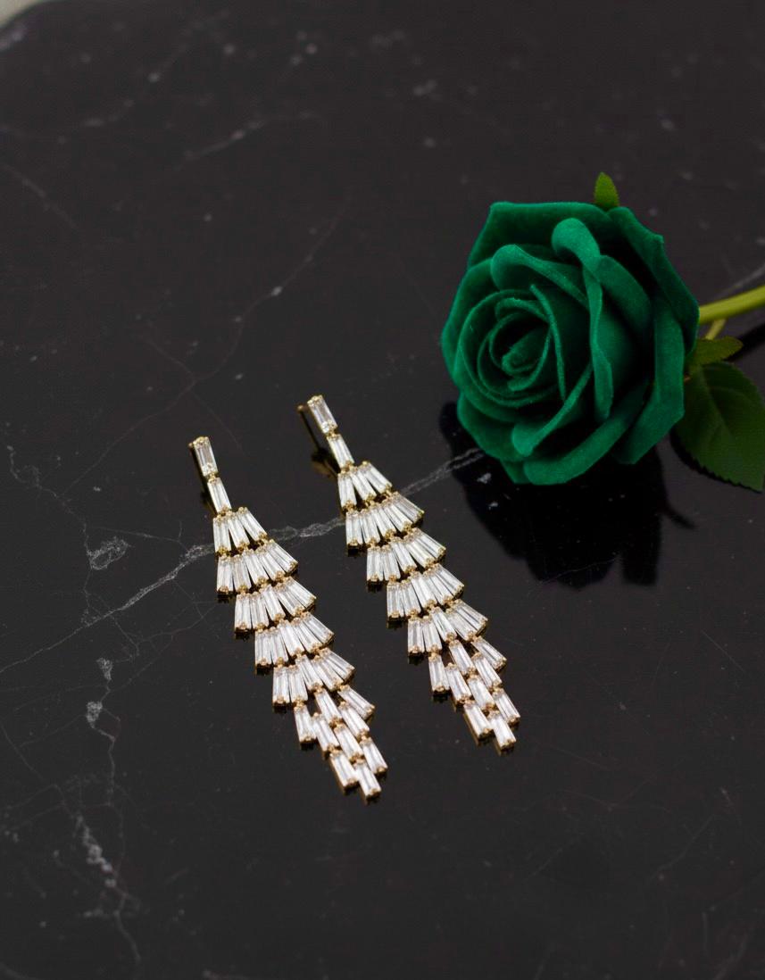 Cascading Crystal Fan Earrings Gold & Clear Gemstone Elegance