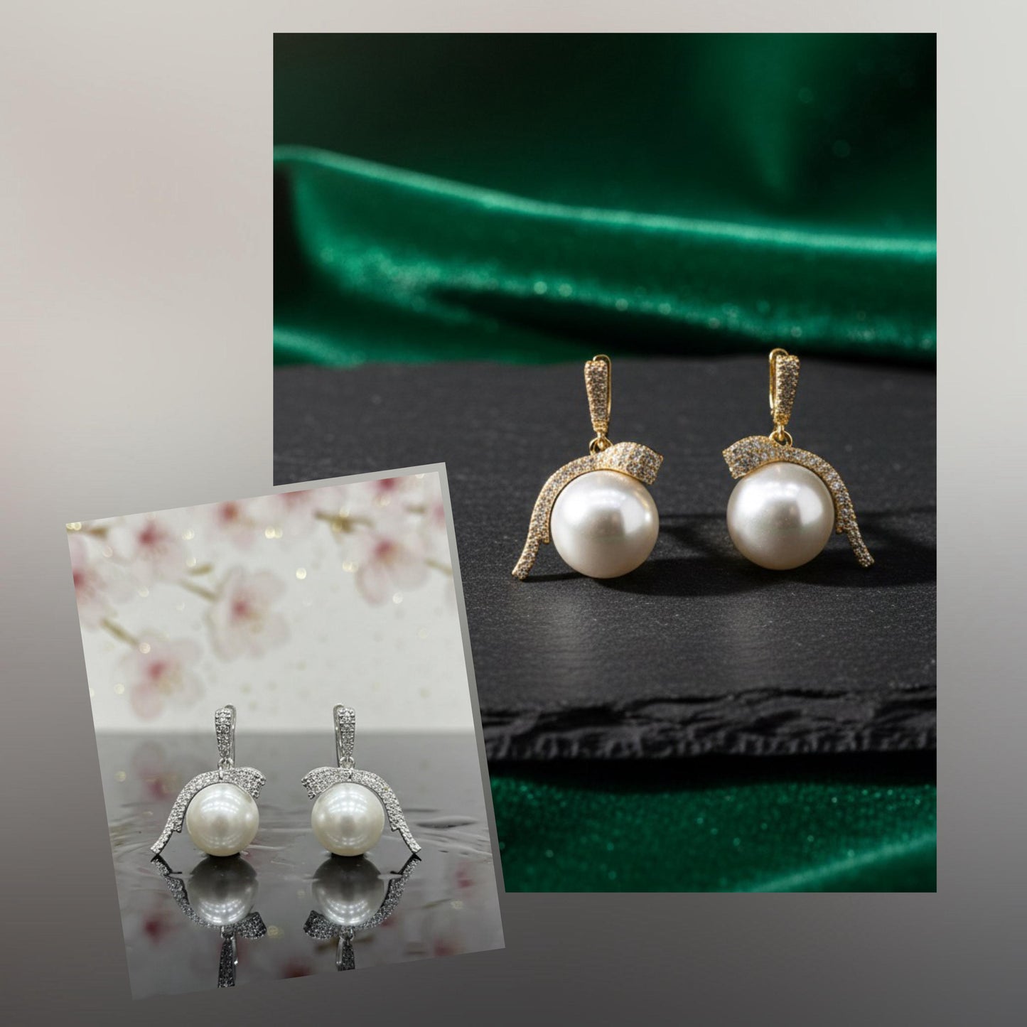 Elegant Pearl Drop Earrings Gold & Crystal Accent